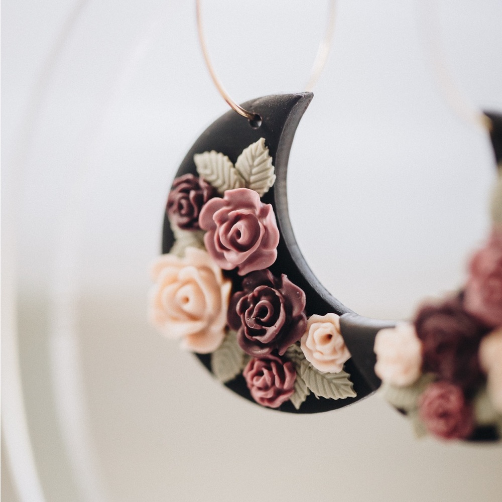 Polymer Clay Handmade Boho Crescent Moon Earrings